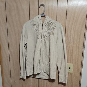 Eddie Bauer Women’s Full Zip Graphic Hoodie Cream Beige Size XL